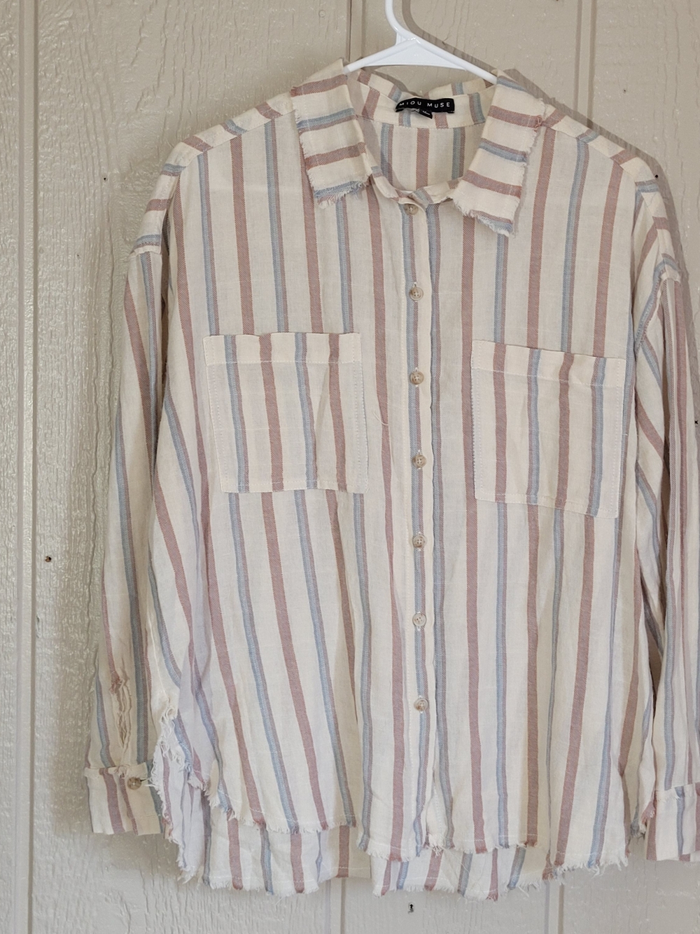 Mio Muse Cream Striped Button-Down Shirt